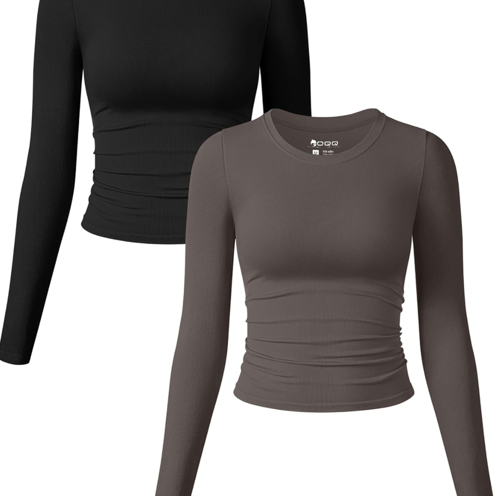 Black and Brown Fitted Ruched Bodysuit Top